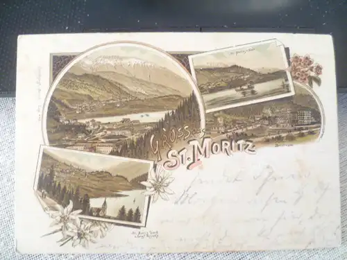 Lithographie St. Moritz : Sonderstempel Hotel Victoria , See , gelaufen 1898