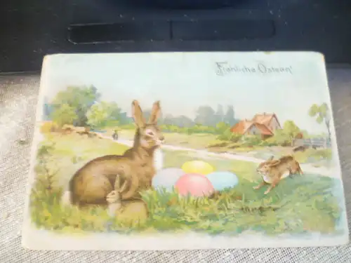 Fröhliche Ostern Ak Hasen mit Ostereiern  nicht gelaufen 