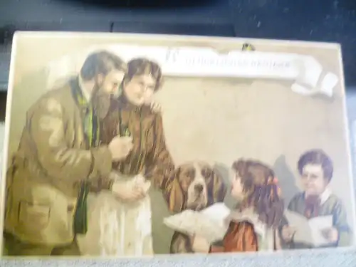 Colorierte Karte glückliche Familie singend mit Jagdhund  gelaufen um 1919