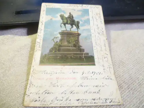 Mannheim: Kaiser Wilhelm Denkmal  lithographierte Karte  gelaufen 1901
