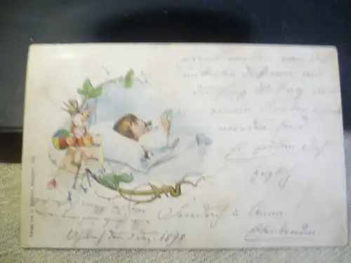 Taufkarte  : coloriert  gelaufen um 1898 Gestempelt Stuttgart