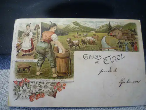  AK lithograp: Tirol Senner-in bei der Arbeit gelaufen um 1896