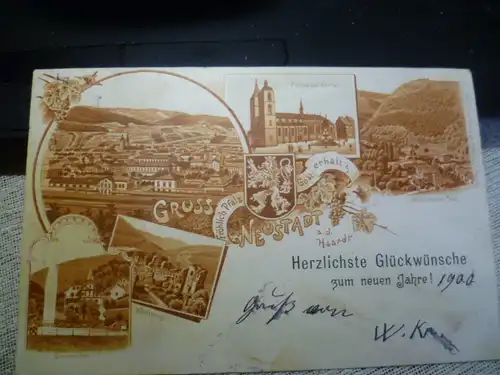 Neustadt Künstlerkarte in Braun Königsmühle Wolfsburg N Tal Protestant Kirche 1900 gelaufen 