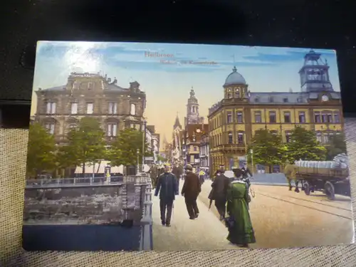 Heilbronn ; col. Blick in die Kaiserstasse über die Neckarbrücke  Karte  gelaufen 1916