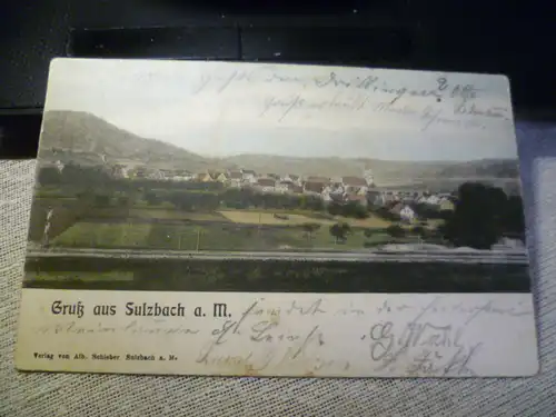 Sulzbach an der Murr, Litho  Kirche, Ortschaft mit Landschaftsblick  gelaufen um 1904