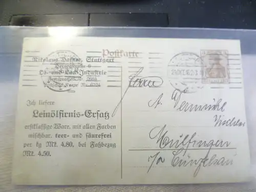 NIkolaus Hafner Stuttgart  AK: Öl und Lackindustrie Herzogstrasse 6  Karte gelaufen 1916