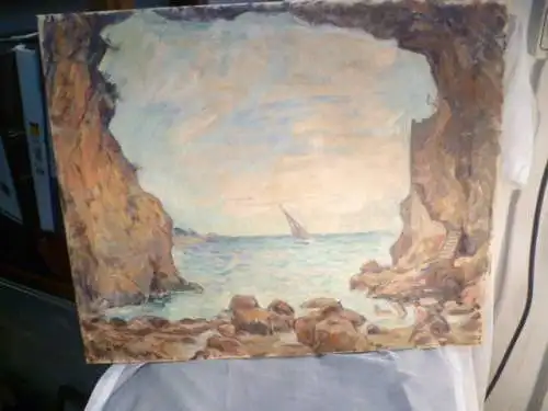 Linde Walter Heinrich 1868-1939 "Badende Mädchen in südländischer Grotte"