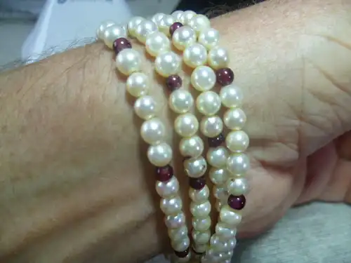 Rubine und Perlen Art Deko Halskette auch Armband tragbar Art Deko um 1930 stattliche Länge von 87 cm