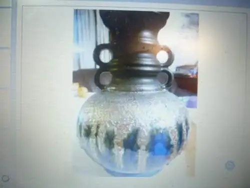 Fohr Vintage Fat Lava 2 handle vase Formnr.321-20 cobalt blue with green etching glaze Body shape in the amphora style! Vase neck turned