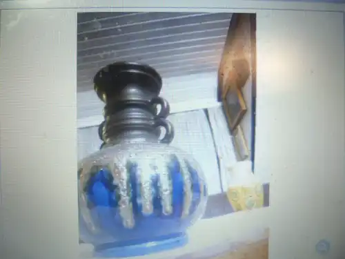 Fohr Vintage Fat Lava 2 handle vase Formnr.321-20 cobalt blue with green etching glaze Body shape in the amphora style! Vase neck turned