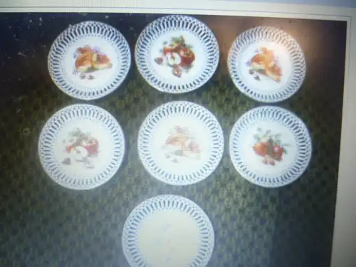 7 fruit / dessert plates around 1900 Christian Fischer Pirkenhammer Decor with Obs 1 plate was added this is decorated