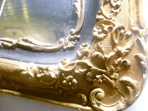 one Mirror around 1870 in Neo Baroque style rich ornamentation, flowers, Rocailliein Baden 47cm X 38cm