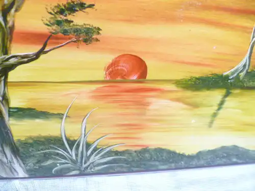Surrealismus Keramik Platte signiert "Kunst wie aus einem Traum " signiert  wer?? in der Art des Salvadore Dali aus den 1970 Jahren