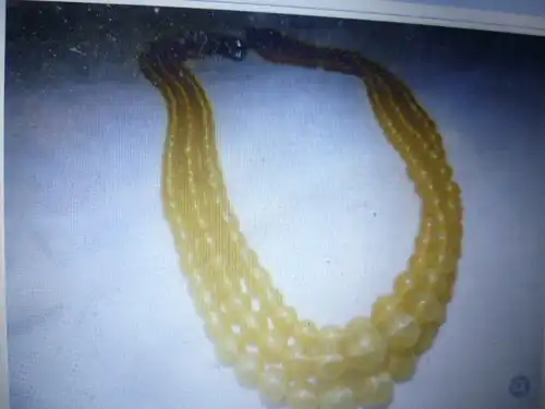 333 white gold Yellow agate 3 row necklace Vintage Pforzheim jewelery work around 1950