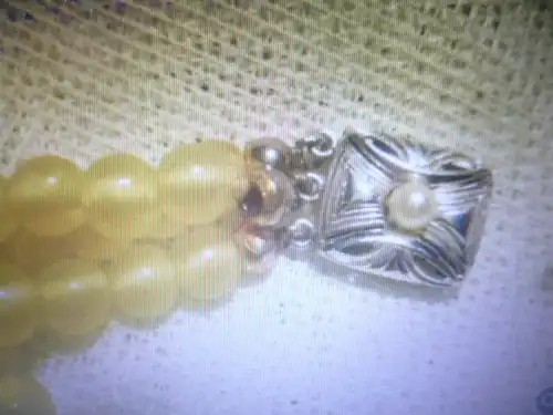 333 white gold Yellow agate 3 row necklace Vintage Pforzheim jewelery work around 1950