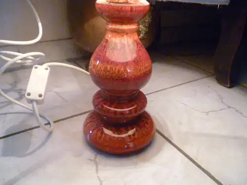 Hustadt table lamp Neheim (Hüsten) around 1970 H: 46cm orig.Lampshade Retro Fat Lawa lamp base red orange black flamed