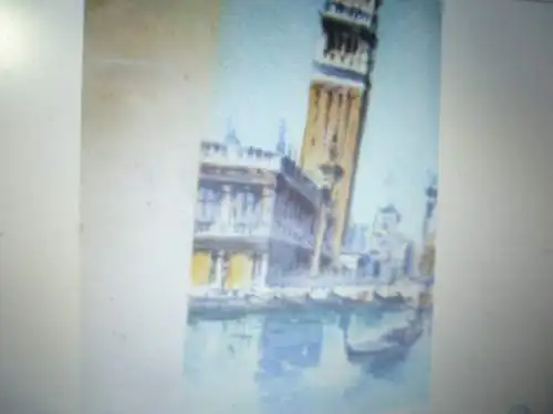 Watercolor Art Deco around 1920 "Venice St. Mark's Square with gondolier in front of Stadtstaffage"