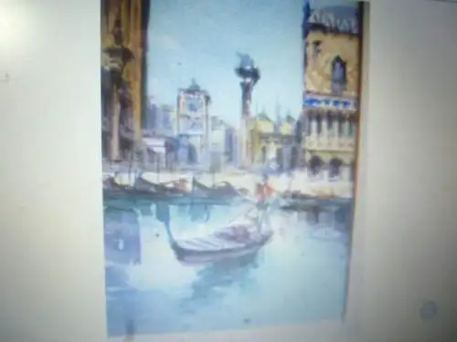 Watercolor Art Deco around 1920 "Venice St. Mark's Square with gondolier in front of Stadtstaffage"