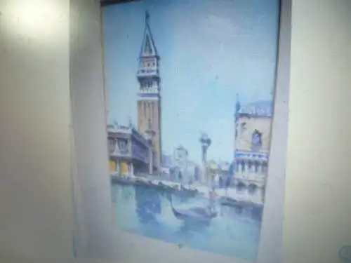Watercolor Art Deco around 1920 "Venice St. Mark's Square with gondolier in front of Stadtstaffage"