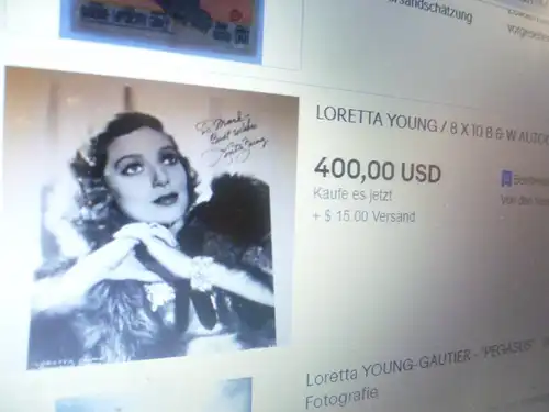 Original autograph Loretta Young,actually Gretchen Michaela Young 1913 in Salt Lake City, Utah,  August 12, 2000 in Los Angeles, California