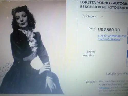 Original autograph Loretta Young,actually Gretchen Michaela Young 1913 in Salt Lake City, Utah,  August 12, 2000 in Los Angeles, California