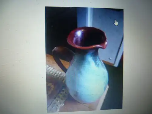 VERKAUFT !!!!!!!!!!!Reichenbach Ceramic vase Donzdorf Oxydglasur Light blue dark red tones orig, label from the 50/60