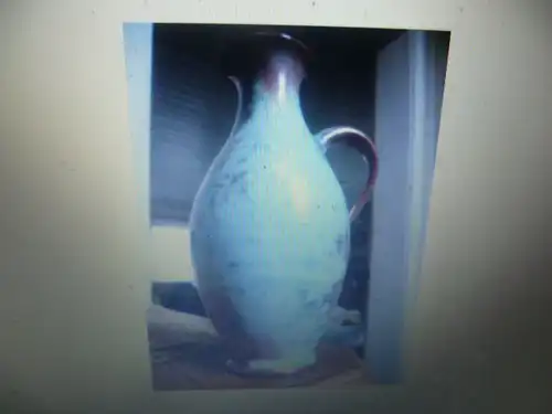 VERKAUFT !!!!!!!!!!!Reichenbach Ceramic vase Donzdorf Oxydglasur Light blue dark red tones orig, label from the 50/60