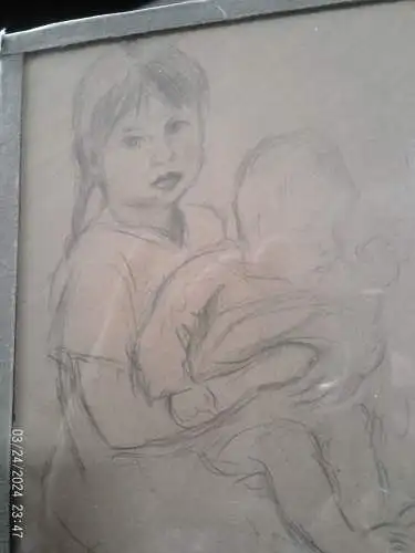 Helene Labhardt 1887-1965 "Sibling love" Style of Käthe Kollwitz !!! titled: Natascha datiert 1919