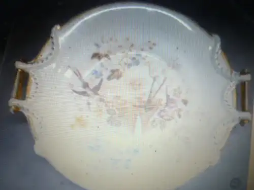 Anbieteschale with Asian landscape decor with Kolibrie birds palms mountain heights with 2 handles gilded KPM Berlin Painter number 9223