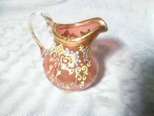 Böhmen Glas Milchkanne, üppig verziert mit Gold-Dekor, handbemalt, um 1870