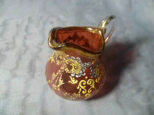 Böhmen Glas Milchkanne, üppig verziert mit Gold-Dekor, handbemalt, um 1870