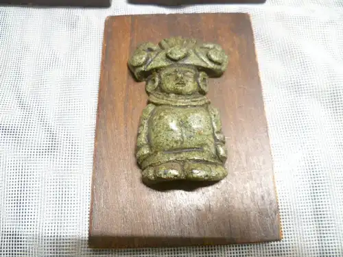 Maya Azteken Malachitsplitt Bildchen  Art Deko 1930 er 4 Stück Set als Konvolut Maße je : 11,5 cm x 7,5 cm