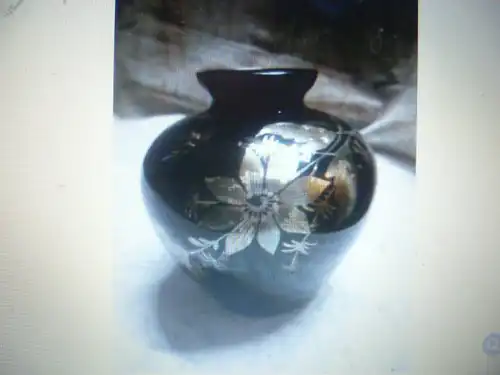 Murano Vase bauchige Form um 1900 mit feiner Silberlotbemalung Dekor  Schmetterling Blütenzweig! Höhe : 11 cm