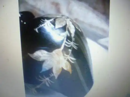 Murano Vase bauchige Form um 1900 mit feiner Silberlotbemalung Dekor  Schmetterling Blütenzweig! Höhe : 11 cm