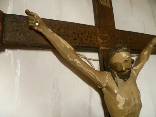 Uralte Original Barock  Holz Jesus Figur geschnitzt auf edlem Kreuz  18. Jh. Übergang 19 Jh Baden Württemberg oder Hohenlohe  Meisterlich