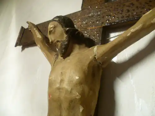 Uralte Original Barock  Holz Jesus Figur geschnitzt auf edlem Kreuz  18. Jh. Übergang 19 Jh Baden Württemberg oder Hohenlohe  Meisterlich