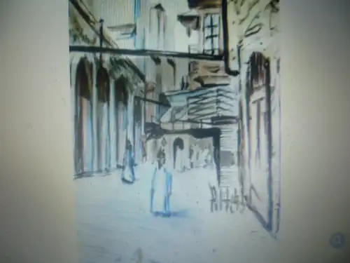Krakowski E Maler des XX hier ein Aquarell " Strassenansicht in Tanger " signiert E Krakowski 1954 Architektur u. Figurendarstellung