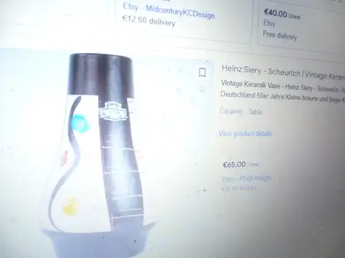 Heinz Siery Designer Föhr Keramik Vase aus 1960 Nr,; 334/15 Höhe 15,5o cm Etikett vorhanden Vitrinenzustand