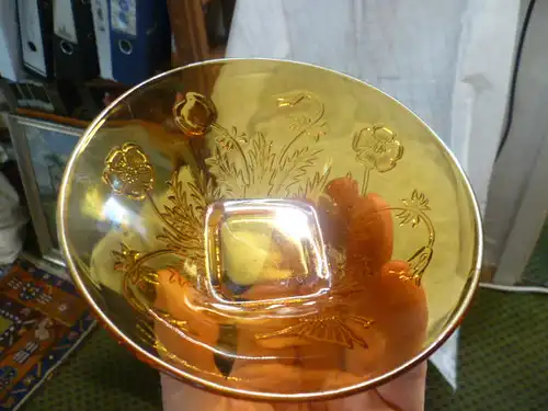 Brockwitz Glas Glücksklee Wiesenblumen orange braune Glasschale Vintage aus den 1940 Jahren