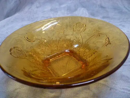 Brockwitz Glas Glücksklee Wiesenblumen orange braune Glasschale Vintage aus den 1940 Jahren