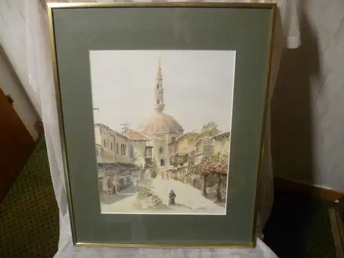 Hohaus   "Spanien belebte Strasse mit Mönch von 86  Aquarell aus der Malerfamilie Hohaus : Victor , Susanne KIho ... Hermann etc !