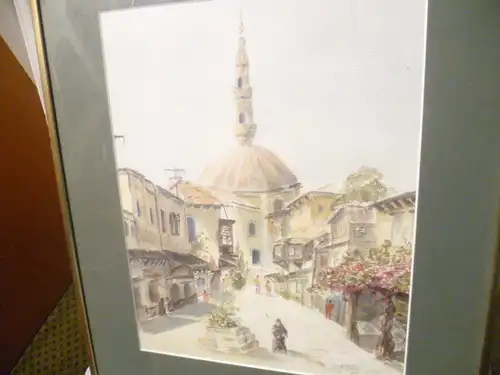 Hohaus   "Spanien belebte Strasse mit Mönch von 86  Aquarell aus der Malerfamilie Hohaus : Victor , Susanne KIho ... Hermann etc !