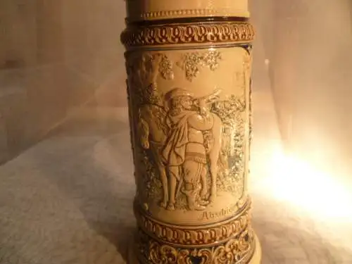 Trompeter von Säckingen Krug 1531 "Behüte dich Gott.." um 1900 Standfuß auf hohem Sockel Im Henkel Nr. 1531