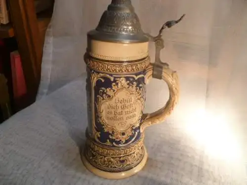 Trompeter von Säckingen Krug 1531 "Behüte dich Gott.." um 1900 Standfuß auf hohem Sockel Im Henkel Nr. 1531