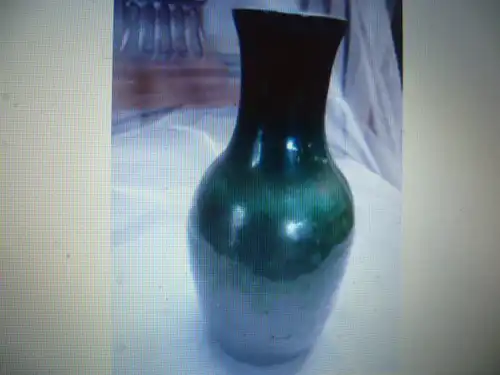 Henry van de Velde Art des.. Keramiken Kleine Vintage 1970 Keramikvase Fat Lava Lasur  grüner Lauflasur Turmmarke H:16 cm