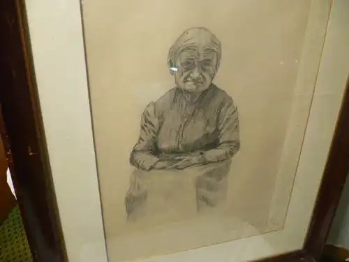 Thoma Hans 1839 -1924 "Greisin = Schwester" um 1900-1910 Kohle oder Silbestiftzeichnung um 1900 - 1910 entstanden , rechts im Bild signiert