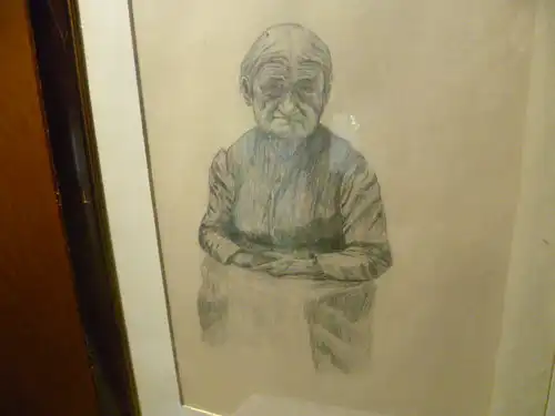 Thoma Hans 1839 -1924 "Greisin = Schwester" um 1900-1910 Kohle oder Silbestiftzeichnung um 1900 - 1910 entstanden , rechts im Bild signiert