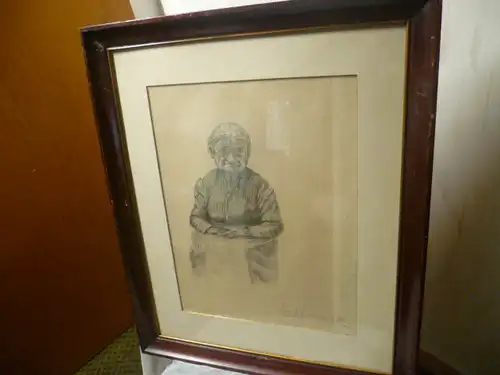 Thoma Hans 1839 -1924 "Greisin = Schwester" um 1900-1910 Kohle oder Silbestiftzeichnung um 1900 - 1910 entstanden , rechts im Bild signiert