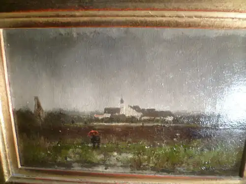 Anton Windmaier 1840 Pfarrkirchen-1896 München"Schloss Emming bei 84347 Eresing , unter mit rotem Regenschirm spazierendesPärchen