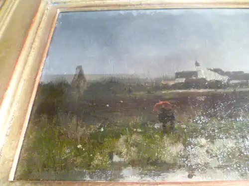 Anton Windmaier 1840 Pfarrkirchen-1896 München"Schloss Emming bei 84347 Eresing , unter mit rotem Regenschirm spazierendesPärchen